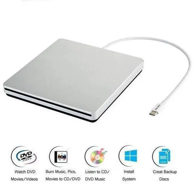 Alt view image 2 of 5 - USB-C Superdrive External DVD/CD Reader and DVD/CD Burner for Apple-MacBook Air/Pro/iMac/Mini/MacBook Pro/ASUS/ASUS/DELL Latitude with USB-C Port Plug and Play(Silver)