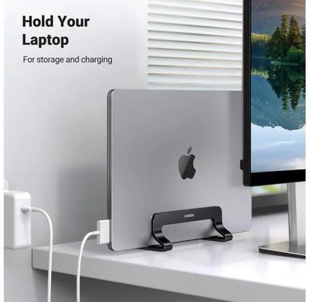 Alt view image 5 of 7 - UGREEN Vertical Laptop Stand Holder for Desk Compatible with MacBook Pro, MacBook Air Stand Vertical Aluminum Adjustable for Up to 17.3 Inch Gaming Laptop, Black