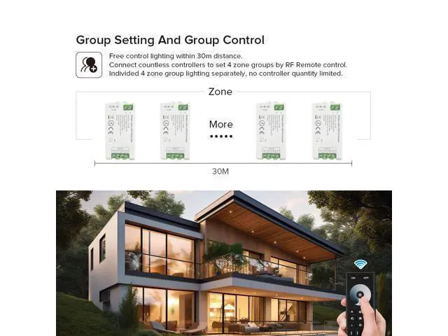 Alt view image 3 of 7 - 5050SMD FCOB COB Dimming RF 2.4GHz Wireless Remote RC01RFB &3PCS C01RF Tuya Controller Kit 4 Zones Group Control PWM Single Color (+V -V) 2pin LED Neon Rope Light DC5V DC12V DC24V