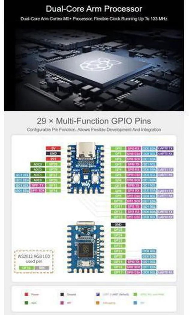 Alt view image 4 of 7 - RP2040-Zero High-Performance Pico-Like MCU Board Based On Raspberry Pi Microcontroller RP2040 Castellated Module Allows Soldering Direct to Carrier Boards-3pcs