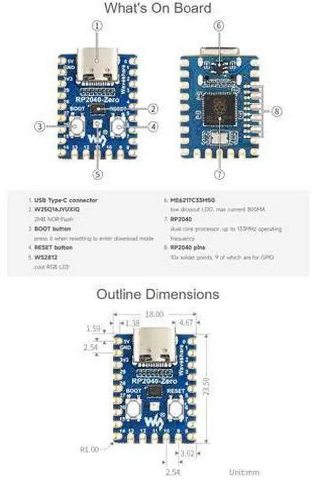 Alt view image 5 of 7 - RP2040-Zero High-Performance Pico-Like MCU Board Based On Raspberry Pi Microcontroller RP2040 Castellated Module Allows Soldering Direct to Carrier Boards-3pcs