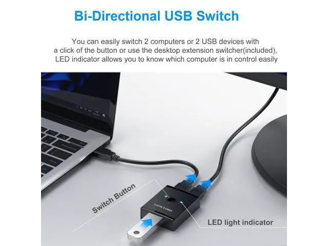 Alt view image 6 of 7 - Vszerda USB 3.0 Switch, Bi-Directional USB Switch 2 in 1 Out / 1 in 2 Out, USB Switcher 2 Computers Share Keyboard Mouse Scanner Printer, USB KVM Switch Compatible with Mac/Windows/Linux