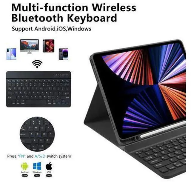 Alt view image 3 of 5 - Compatible for iPad Air 13 inch Case Keyboard for iPad Pro 12.9 inch Case with Keyboard Slim Smart for iPad Keyboard Compatible with iPad Pro 6th/5th/4th/3rd Wireless Detachable Pencil Holder Black