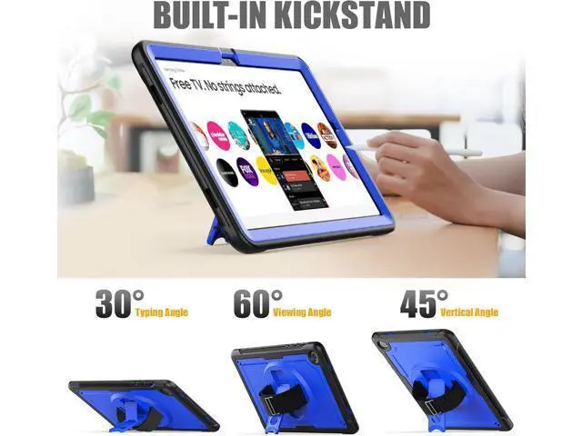 Alt view image 5 of 7 - Case for Galaxy Tab A9 Plus Case 11 Inch, Protective with Screen Protector/Rotating Stand/Hand Strap/Pen Holder, Sturdy Light Galaxy A9 Plus Tablet Case 2023 SM-X210/X216/X218, Blue