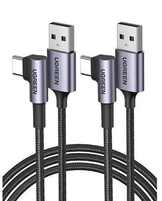 Main image of USB C Charging Cable - 2 Pack 10FT Right Angle 3A Fast Charge QC3.0 USB A to USB C Cable 90 Degree Nylon Braided Cord Compatible with Galaxy S21 Note 20 Z Flip Z Fold iPad Mini 6 Pixel 6 Switch