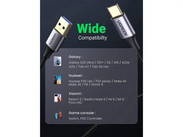 Alt view image 4 of 7 - USB C Cable 3.0 Fast Charging - USB A to USB C Cable 5Gbps Fast Data Transfer Nylon Braided Type C Charger Cord Compatible with Galaxy S21 S20 Note 20 LG V30 G6 iPad Mini 6 PS5 Switch 6FT