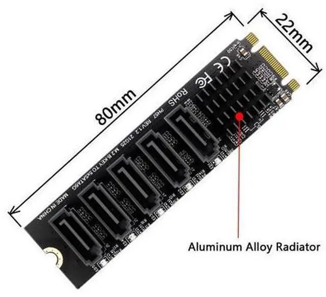 Alt view image 2 of 3 - 2280 M.2 NGFF Key B+M SATA to SATA 3.0 6Gbps 5 Ports Adapter Converter Port Multiplier Selector JMB575
