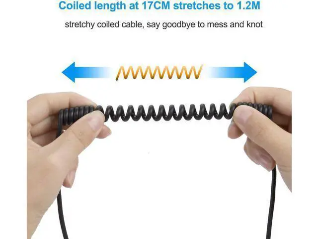 Alt view image 2 of 7 - Coiled USB C Cable 4FT CableCreation Coiled Angled USB A to USB C Cable USB to C Fast Charging Cable 3A 480Mbps Data Stretched 0.6-4 FT for Car Charger Pixel Galaxy S21 S20 Pixel 5/4/3 1.2m Black