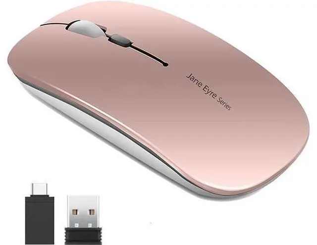 Main image of Q5 Slim Rechargeable Wireless Mouse, 2.4G Portable Optical Silent Ultra Thin Wireless Computer Mouse with USB Receiver and Type C Adapter, Compatible with PC, Laptop, Desktop (Rose Gold)