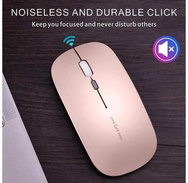 Alt view image 3 of 7 - Q5 Slim Rechargeable Wireless Mouse, 2.4G Portable Optical Silent Ultra Thin Wireless Computer Mouse with USB Receiver and Type C Adapter, Compatible with PC, Laptop, Desktop (Rose Gold)