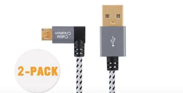 Main image of 2 Pack Short Left Angle Micro USB 2.0 Braided Cable, 90 Degree USB 2.0 to Micro USB Charging Data Cable Compatible with PS4, Roku Streaming Stick, Aluminum Case, 0.5 FT, Space Gray
