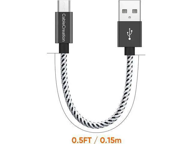 Alt view image 6 of 7 - Short Micro USB Cable, USB to Micro USB 24 AWG Triple Shielded Fast Charger Cable, Compatible with TV Stick, PS4, Chromecast, Power Bank, Android Phone, 0.5FT/6 inch Black