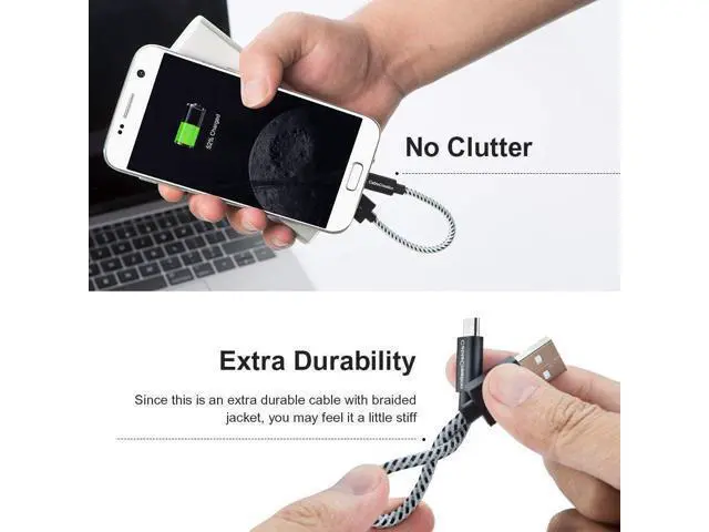 Alt view image 4 of 7 - Short Micro USB Cable, USB to Micro USB 24 AWG Triple Shielded Fast Charger Cable, Compatible with TV Stick, PS4, Chromecast, Power Bank, Android Phone, 0.5FT/6 inch Black