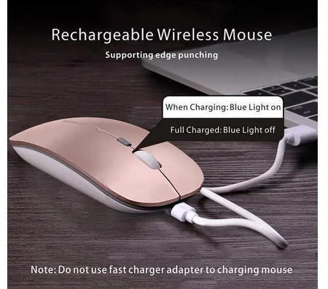 Alt view image 5 of 7 - Q5 Slim Rechargeable Wireless Mouse, 2.4G Portable Optical Silent Ultra Thin Wireless Computer Mouse with USB Receiver and Type C Adapter, Compatible with PC, Laptop, Desktop (Rose Gold)