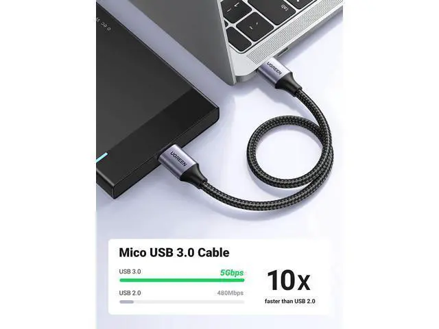 Alt view image 2 of 7 - Micro USB 3.0 Cable, USB 3.0 A to Micro B Cord Nylon Braided External Hard Drive Cable Compatible with Samsung Galaxy S5, Note 3/Pro 12.2, Western Digital, Toshiba, My Passport, etc 1.5 FT