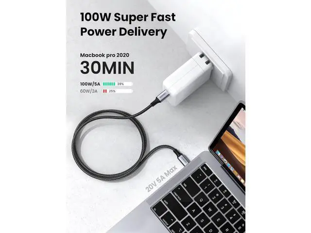 Alt view image 2 of 7 - USB C to USB C Cable 100W Fast Charge - 2Pack 6FT Type C 5A Power Delivery USB 2.0 Nylon Braided Charging Cord Compatible for MacBook Pro 2021 Dell XPS iPad Pro Samsung Galaxy S21 S20 Note 20