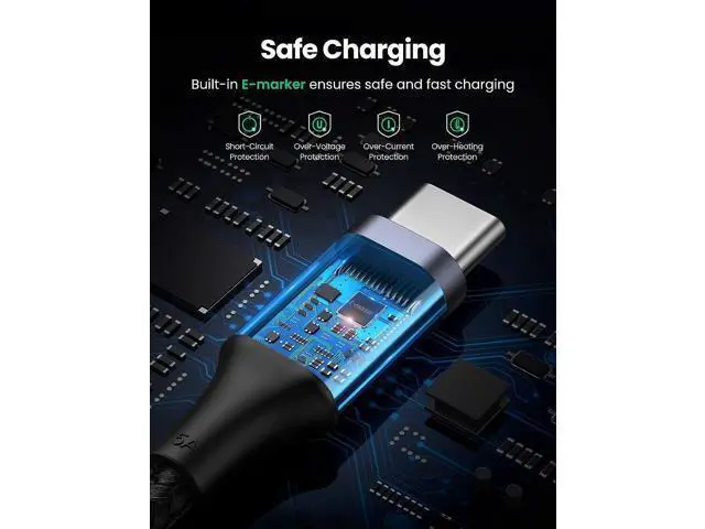 Alt view image 5 of 7 - USB C to USB C Cable 100W Fast Charge - 2Pack 6FT Type C 5A Power Delivery USB 2.0 Nylon Braided Charging Cord Compatible for MacBook Pro 2021 Dell XPS iPad Pro Samsung Galaxy S21 S20 Note 20