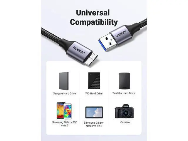Alt view image 4 of 7 - Micro USB 3.0 Cable, USB 3.0 A to Micro B Cord Nylon Braided External Hard Drive Cable Compatible with Samsung Galaxy S5, Note 3/Pro 12.2, Western Digital, Toshiba, My Passport, etc 1.5 FT