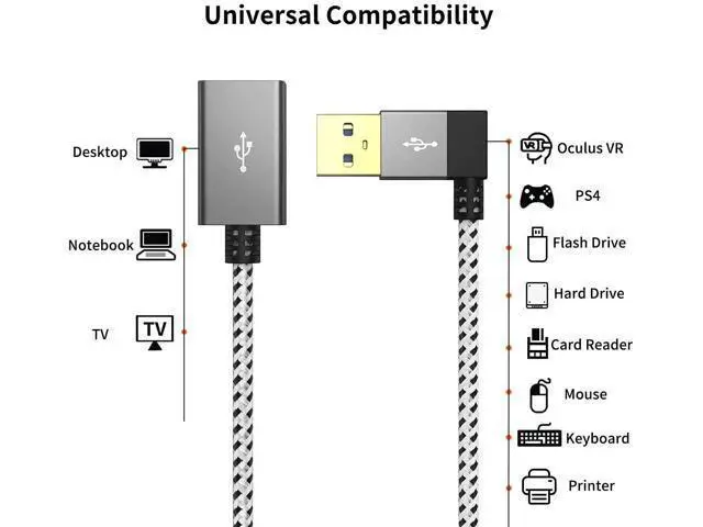 Alt view image 4 of 6 - 1 FT USB 3.0 Extension Cable, CableCreation Left Angle USB 3.0 Male to Female Extender Cord, 90 Degree USB 3.0 Adapter, for Oculus VR, Playstation, Xbox, Keyboard, Space Gray Aluminum