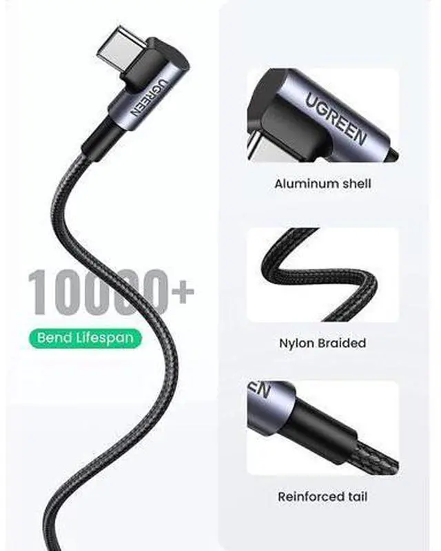 Alt view image 7 of 7 - USB C Charging Cable - 2 Pack 6FT Right Angle 3A Fast Charge QC3.0 USB A to USB C Cable 90 Degree Nylon Braided Cord Compatible with Galaxy S21 Note 20 Z Flip Z Fold iPad Mini 6 Pixel 6 Switch