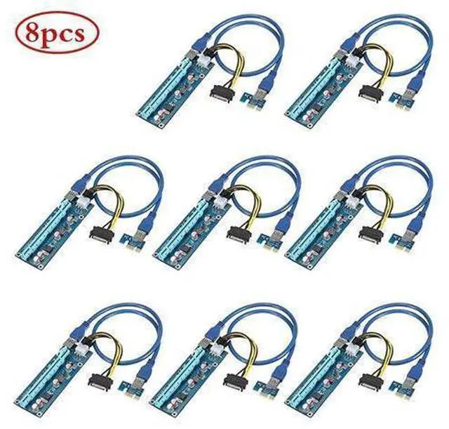 Main image of PCIe Riser 8 Pack GPU Riser Adapter Card PCI Express 1X to 16X Extender Mining Graphics Card USB 30 Extension 6pin MOLEX to SATA Power Cable for Ethereum Bitcoin Litecoin Device