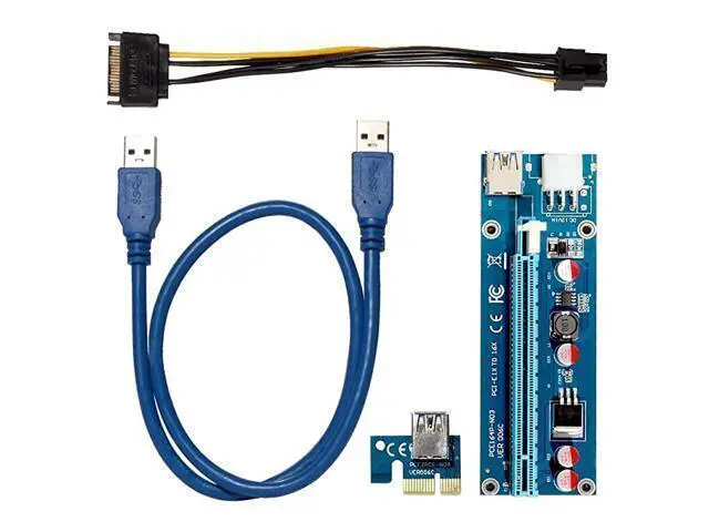 Alt view image 3 of 3 - PCIe Riser 8 Pack GPU Riser Adapter Card PCI Express 1X to 16X Extender Mining Graphics Card USB 30 Extension 6pin MOLEX to SATA Power Cable for Ethereum Bitcoin Litecoin Device