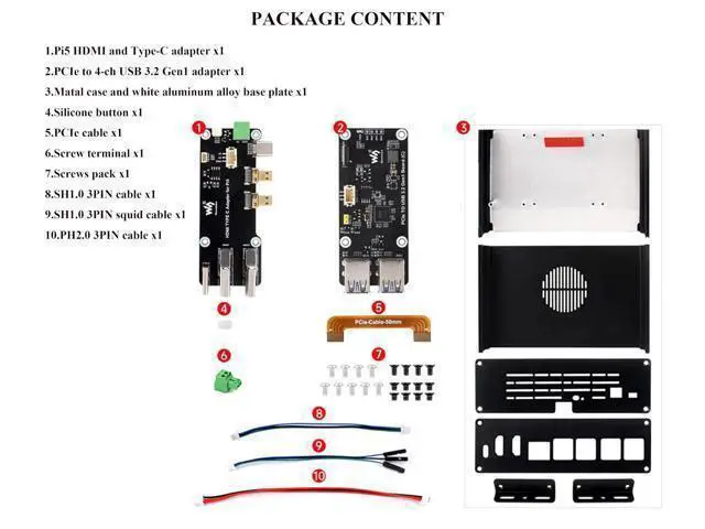 Alt view image 2 of 5 - Multi-Functional All-in-One Mini-Computer Kit Compatible with Raspberry Pi 5, Pi5 PCIe Box Includes Aluminum Alloy Case, PCIe to 4-CH USB3.2 Gen1 Adapter Board, Pi5 HDMI and Type-C Adapter Board