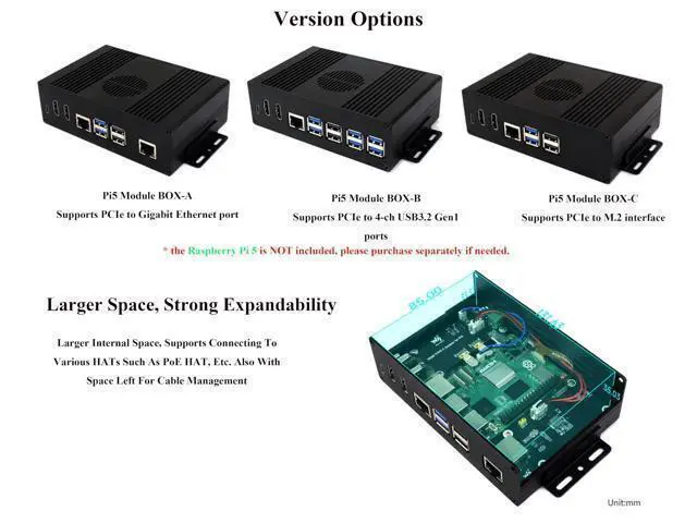 Alt view image 4 of 5 - Multi-Functional All-in-One Mini-Computer Kit Compatible with Raspberry Pi 5, Pi5 PCIe Box Includes Aluminum Alloy Case, PCIe to 4-CH USB3.2 Gen1 Adapter Board, Pi5 HDMI and Type-C Adapter Board
