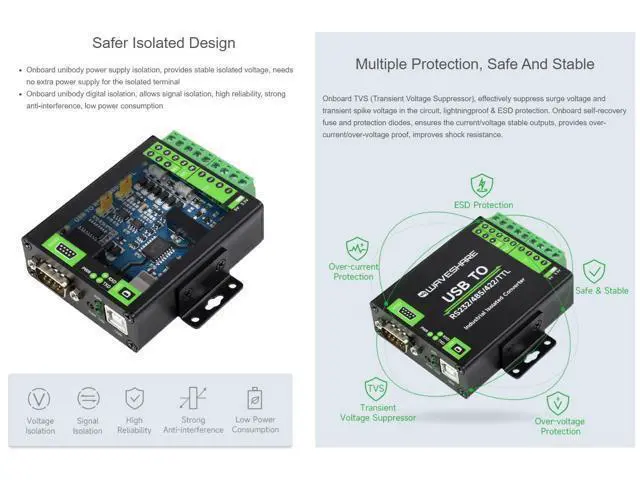Alt view image 3 of 5 - USB to RS232/485/422/TTL(UART) Interface Converter, Industrial Isolated USB Converter Adapter, Adopt Original FT232RNL Chip,Multiple Protection,Compatible with Mac, Linux, Android, Windows