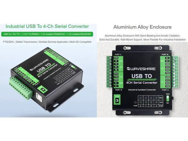 Alt view image 2 of 5 - Industrial USB to 4-CH, USB to RS232/485/422/TTL Serial Converter, Adopts FT4232HL Chip, Support Linux, Android, Windows 11/10 / 8.1/8 / 7, Safer Isolated Design