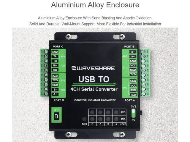 Alt view image 4 of 5 - Industrial USB to 4-CH, USB to RS232/485/422/TTL Serial Converter, Adopts FT4232HL Chip, Support Linux, Android, Windows 11/10 / 8.1/8 / 7, Safer Isolated Design
