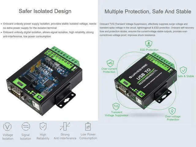 Alt view image 5 of 5 - USB to RS232/485/422/TTL Converter Adopt Original FT232RNL Chip, Industrial Isolated USB Converter with Multiple Protection, Support Multi Communication Interface Conversion and Multi System
