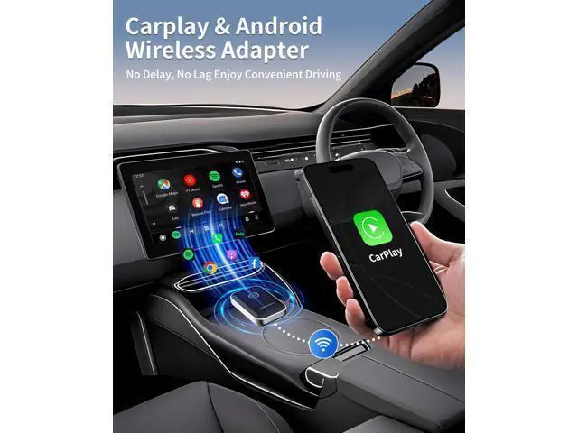 Alt view image 3 of 7 - Wireless CarPlay Adapter for iPhone, 2-in-1 CarPlay & Android Auto Mini Adapter for Cars, Convert Wired to Wireless with USB/Type-C, Stable Control No Delay for iOS 10 Android 11