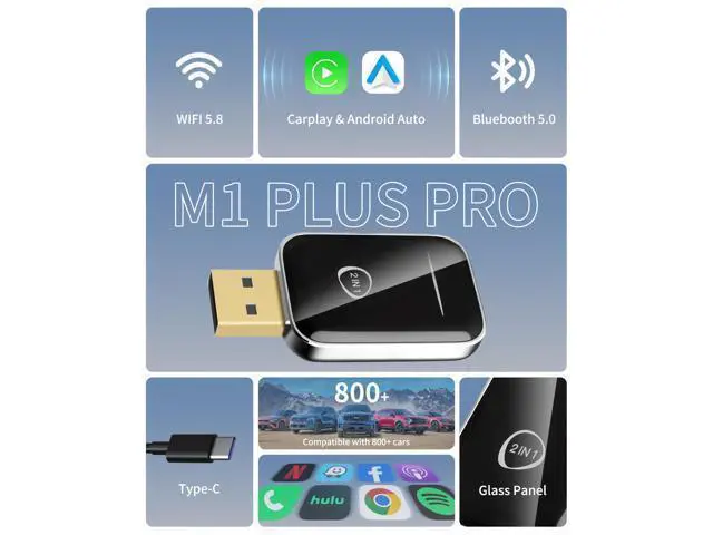 Alt view image 7 of 7 - Wireless CarPlay Adapter for iPhone, 2-in-1 CarPlay & Android Auto Mini Adapter for Cars, Convert Wired to Wireless with USB/Type-C, Stable Control No Delay for iOS 10 Android 11