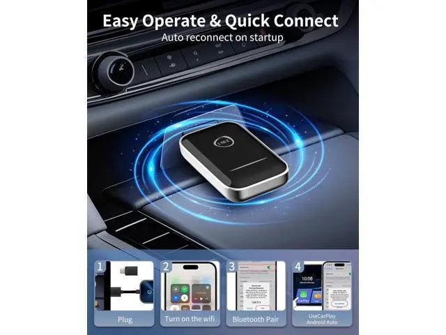 Alt view image 5 of 7 - Wireless CarPlay Adapter for iPhone, 2-in-1 CarPlay & Android Auto Mini Adapter for Cars, Convert Wired to Wireless with USB/Type-C, Stable Control No Delay for iOS 10 Android 11