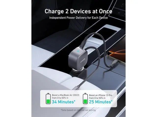 Alt view image 3 of 6 - USB-C Car Charger 75W Max Ultra-Compact Type-C Fast Car Charger with Built-in Retractable Cable Car Adapter for iPhone 15/14 Series S24/S23 MacBookPro/Air iPad and More