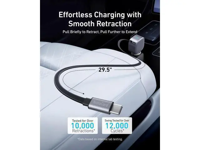 Alt view image 4 of 6 - USB-C Car Charger 75W Max Ultra-Compact Type-C Fast Car Charger with Built-in Retractable Cable Car Adapter for iPhone 15/14 Series S24/S23 MacBookPro/Air iPad and More