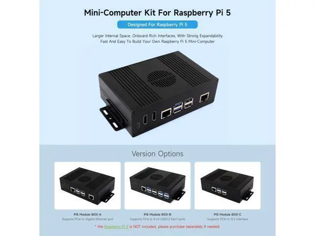 Alt view image 3 of 6 - Waveshare Multi-Functional All-in-One Mini-Computer Kit, Compatible with Raspberry Pi 5, Aluminum Alloy Case, Comes with PCIe to 4-ch USB 3.2 Gen1 Adapter