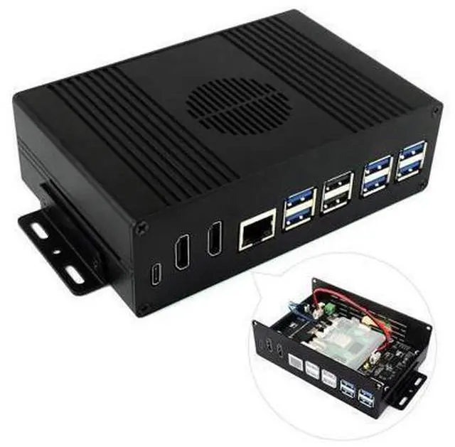 Main image of Waveshare Multi-Functional All-in-One Mini-Computer Kit, Compatible with Raspberry Pi 5, Aluminum Alloy Case, Comes with PCIe to 4-ch USB 3.2 Gen1 Adapter