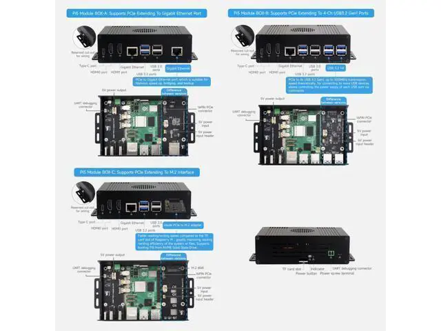 Alt view image 4 of 6 - Waveshare Multi-Functional All-in-One Mini-Computer Kit, Compatible with Raspberry Pi 5, Aluminum Alloy Case, Comes with PCIe to 4-ch USB 3.2 Gen1 Adapter
