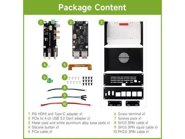 Alt view image 2 of 6 - Waveshare Multi-Functional All-in-One Mini-Computer Kit, Compatible with Raspberry Pi 5, Aluminum Alloy Case, Comes with PCIe to 4-ch USB 3.2 Gen1 Adapter