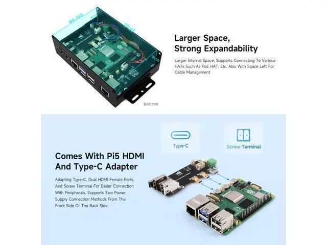 Alt view image 5 of 6 - Waveshare Multi-Functional All-in-One Mini-Computer Kit, Compatible with Raspberry Pi 5, Aluminum Alloy Case, Comes with PCIe to 4-ch USB 3.2 Gen1 Adapter