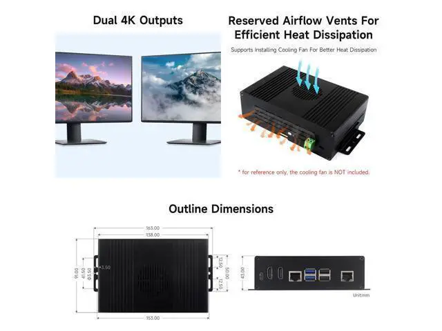 Alt view image 6 of 6 - Waveshare Multi-Functional All-in-One Mini-Computer Kit, Compatible with Raspberry Pi 5, Aluminum Alloy Case, Comes with PCIe to 4-ch USB 3.2 Gen1 Adapter