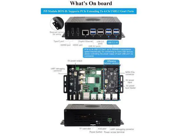 Alt view image 6 of 7 - Multi-Functional All-in-One Mini-Computer Kit Compatible with Raspberry Pi 5, Pi5 PCIe Box Includes Aluminum Alloy Case, PCIe to 4-CH USB3.2 Gen1 Adapter Board, Pi5 HDMI and Type-C Adapter Board