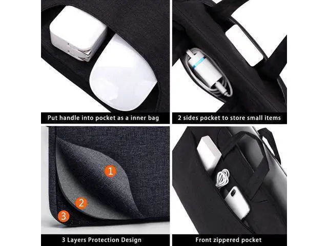 Alt view image 4 of 7 - Laptop Bag 15.6 Inch Waterproof Computer Sleeve Carrying Case with Shoulder Straps & Handle Compatible with Macbook Air 15 M2/M3/M4 MacBook Pro 15/16 15-16 Inch Hp Black
