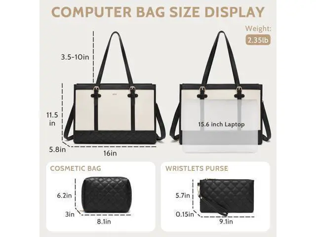 Alt view image 2 of 5 - Keyli 3pcs Laptop Bag for Women,15.6 Inch Canvas+Leather Laptop Tote Bag Work Bags Large Capacity Business Computer Briefcase Casual College Shoulder Handbag Crossbody Purse for Travel Office Khaki