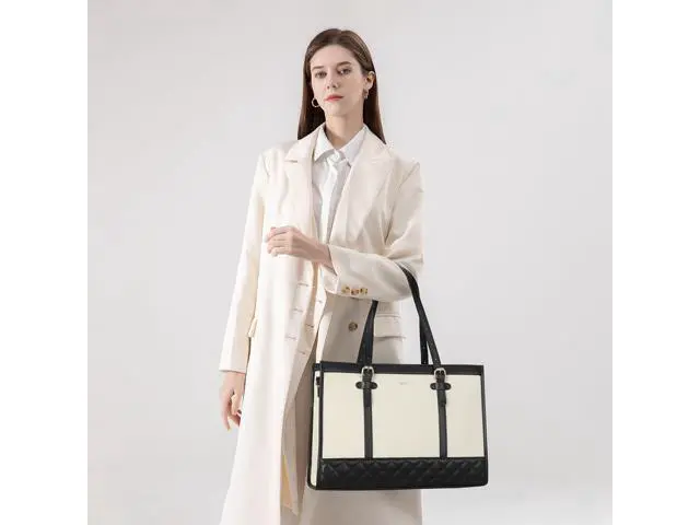 Alt view image 3 of 5 - Keyli 3pcs Laptop Bag for Women,15.6 Inch Canvas+Leather Laptop Tote Bag Work Bags Large Capacity Business Computer Briefcase Casual College Shoulder Handbag Crossbody Purse for Travel Office Khaki
