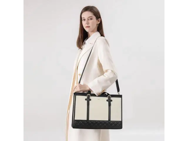 Alt view image 4 of 5 - Keyli 3pcs Laptop Bag for Women,15.6 Inch Canvas+Leather Laptop Tote Bag Work Bags Large Capacity Business Computer Briefcase Casual College Shoulder Handbag Crossbody Purse for Travel Office Khaki
