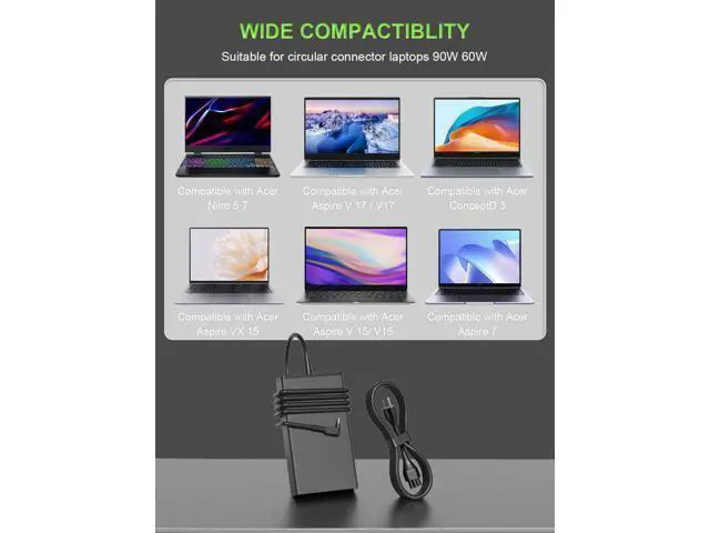 Alt view image 3 of 7 - 135W Charger Compatible with Nitro 5 7 V16 V15 V17 V14 AN515 AN517 AN715 N20C1 Aspire 7 VX 15 ConceptD Laptop C27 Z3 Z24 CA24I2 AIO Desktop AC Adapter