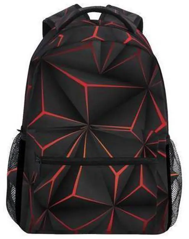 Main image of ALAZA 3D Geometric Black Polygon Red Futuristic Large Backpack Personalized Laptop iPad Tablet Travel School Bag with Multiple Pockets